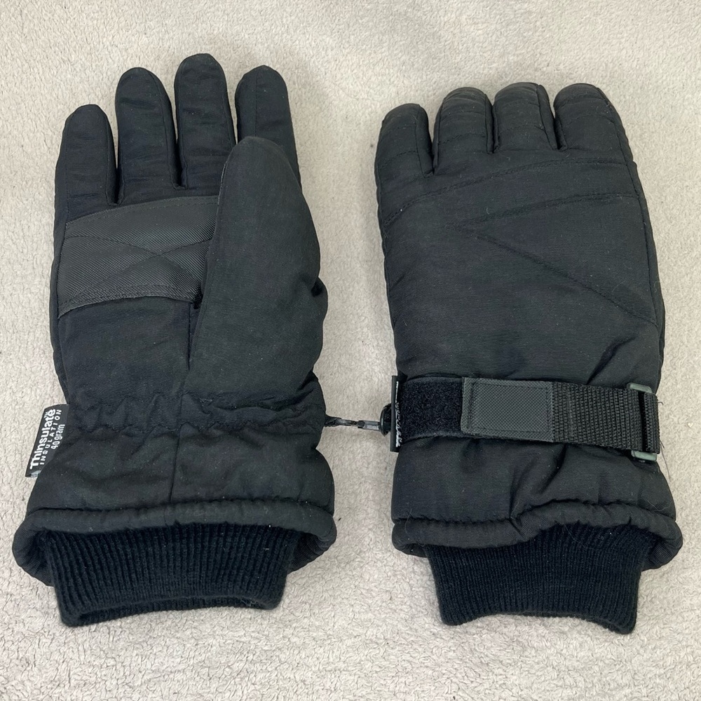 Vintage Thinsulate Insulated Winter Ski Gloves-Black Nylon-Classic-Simple-Casual
